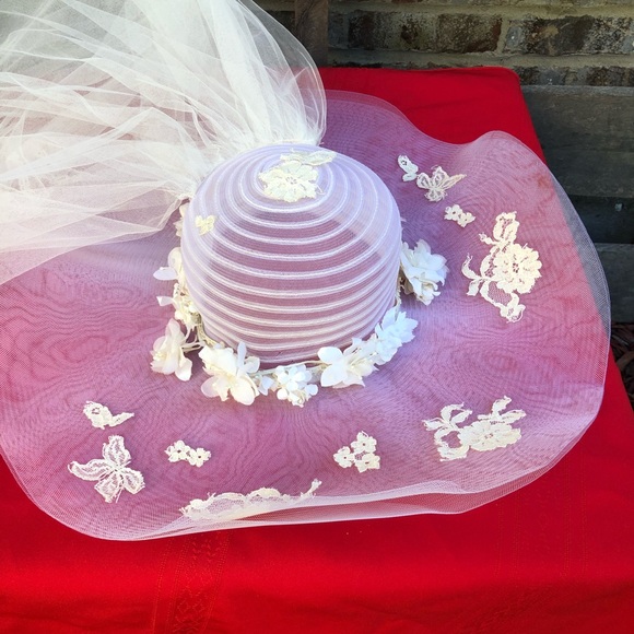 Custom bridal shower hat with veil wedding white - Picture 5 of 6